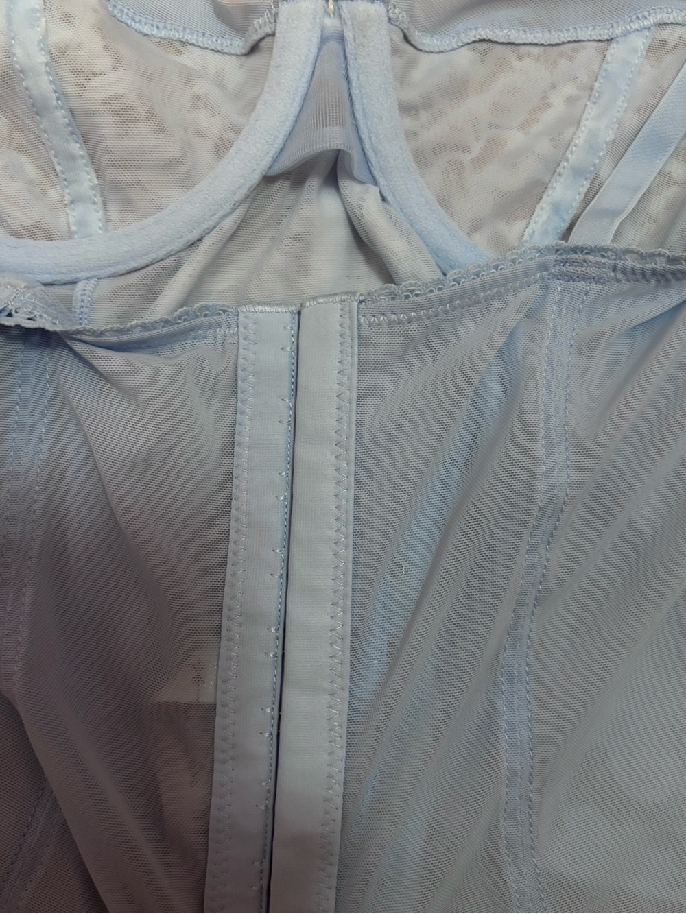 Pastel Blue & White Coquette Floral Lace Sheer Bow Corset Bustier Top - Medium - Picture 16 of 16